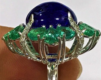 Natural TANZANITE and EMERALD Ring | Classic Timeless Tanzanite & Emerald Engagement Ring | Anniversary Ring | Promise Ring | Wedding Ring.