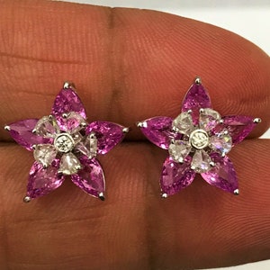 Natural PINK SAPPHIRE and DIAMOND Luxe Wedding Earrings | Art Deco Natural Pink Sapphire and Diamond Earrings | Anniversary Earrings Gift.