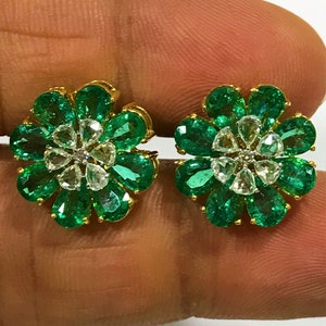 Natural EMERALD and DIAMOND Luxe Wedding Earrings | Art Deco Natural Emerald and Diamond Earrings | Engagement Earrings | Anniversary Gift.