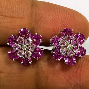 Natural PINK SAPPHIRES and DIAMOND Luxe Wedding Earrings | Art Deco Sapphire and Diamond Earrings | Engagement Earrings | Anniversary Gift.