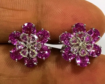 Natural PINK SAPPHIRES and DIAMOND Luxe Wedding Earrings | Art Deco Sapphire and Diamond Earrings | Engagement Earrings | Anniversary Gift.