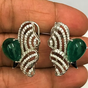 Natural EMERALD and DIAMOND Luxe Wedding Earrings | Art Deco Natural Emerald and Diamond Earrings | Engagement Earrings | Anniversary Gift.