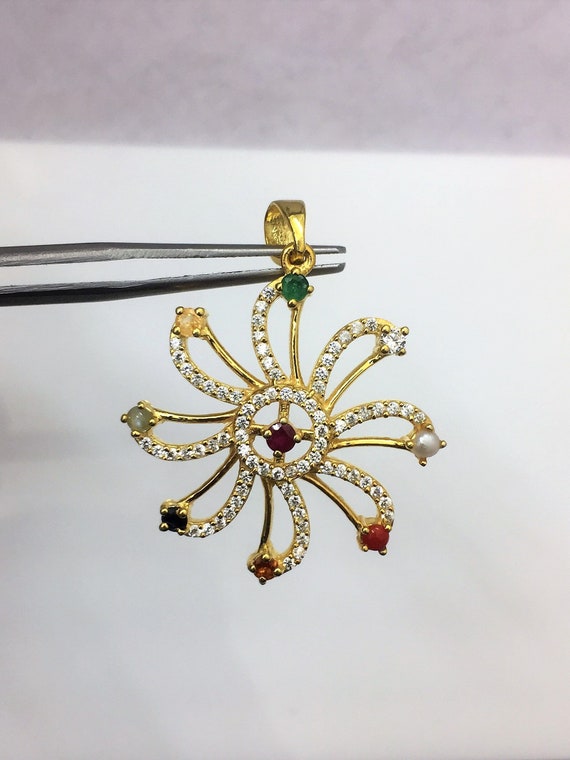 Chakra Gold Pendant Beautiful Studded With 9 Image 0