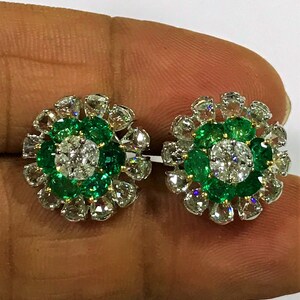 Natural EMERALD and DIAMOND Luxe Wedding Earrings | Art Deco Natural Emerald and Diamond Earrings | Engagement Earrings | Anniversary Gift.