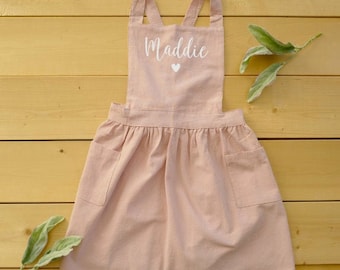 Personalized Matching Apron Dress, Matching Mom and Daughter Aprons, Personalized Kid's Apron, Apron with Name, Customized Apron, Pink Apron