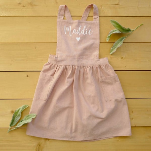 Personalized Matching Apron Dress, Matching Mom and Daughter Aprons, Personalized Kid's Apron, Apron with Name, Customized Apron, Pink Apron