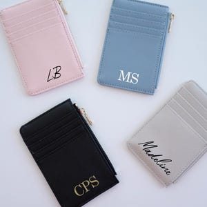 Personalized Card Holder with Zip, Vegan Leather Card Holder with Zip, Bridesmaid's Gift, Personalized Coin Purse, Custom Name Card Holder