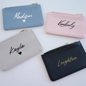 Personalized Card Holder with Zip, Vegan Leather Card Holder with Zip, Bridesmaid's Gift, Personalized Coin Purse, Custom Name Card Holder
