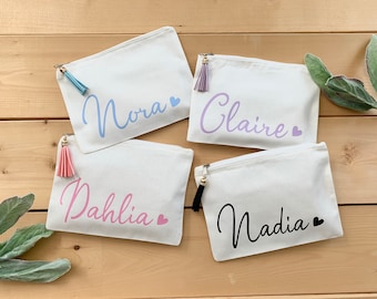 Personalized Makeup Bag with SUEDE Tassel, Bridesmaid Makeup Bag, Custom Makeup Bag, Bridesmaid Gift, Name Makeup Bag, Custom Cosmetic Bag