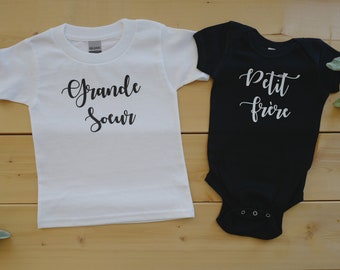 Grand Frère T-Shirt, Grande Soeur T-Shirt, Big Brother T-Shirt, Big Sister T-Shirt, Grand Frère Bodysuit, Pregnancy Announcement T-Shirt