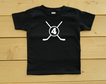 Hockey Birthday T-Shirt, Fourth Birthday T-Shirt, Custom Hockey T-Shirt, Initial Hockey Kids T-Shirt, Custom Hockey Bodysuit