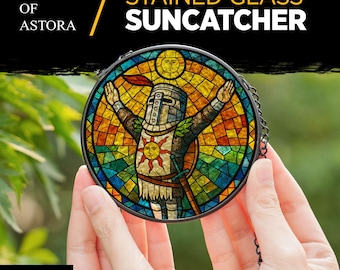 Solaire of Astora “Praise the Sun” Stained-Glass Suncatcher – Window Hanging Décor