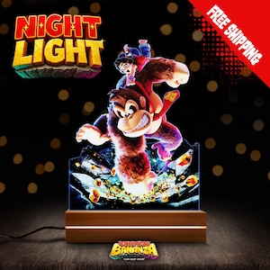 Donkey Kong Bananza LED Night Light – 6×9 Acrylic Photo Light with Remote – Color‑Changing RGB Gamer Decor