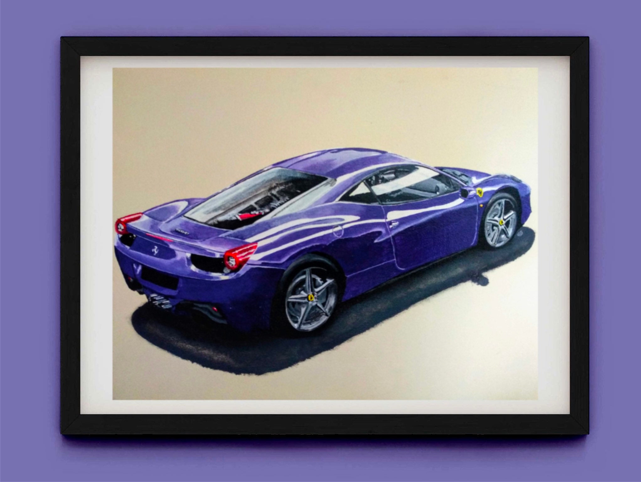 Signed by the artist a genuine one off petrolhead wall art Ferrari 458 Italia Purple Acrylic ...