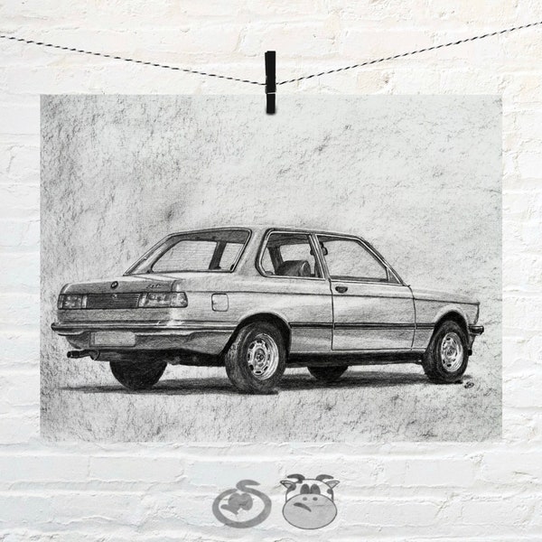 BMW E21 3 Series 316 Hand Drawn Large A3 Art Poster Artwork