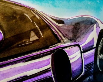 Purple Ford GT GT40 Painting Direct from Artist, unique and original one off