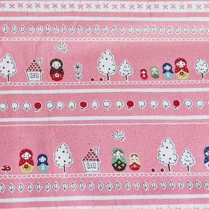 1030# KOKKA Matryoshka Cute Doll матрёшка and Animal Pattern Cotton Fabric / 50cm x 110cm / Made in Japan /M