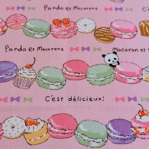 1006# Cute Bow, Macaroon, Cup Cake, Sweet Jelly, Dessert Donut, Panda Pattern Cotton Fabric / 50cm x 110cm/ Made in Japan by Kobayashi/A7