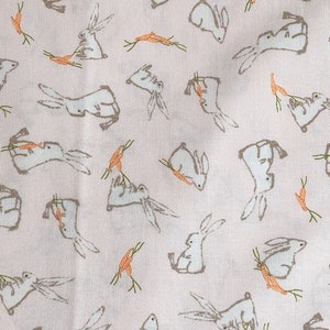 1028# Cute Bunny and Carrot Fabric, Animal Pattern Duck, Rabbit, Butterfly, Insects, Hen Cotton Fabric / 45cm x 110cm / Made in Korea/M