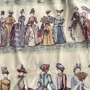 1391# Rare Find Rococo Fashion Victorian Medieval Lolita Lady Pattern Soft Thin Cotton Fabric / Made in Japan by YUWA /50cm x 110cm/M