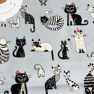1165# Cute Sitting Cat, Lovely Stripe Cat, Dot Cat Prints Cotton Fabric /Black and White Cat Fabric / Cat Lover Fabric/ Made in Japan/ M