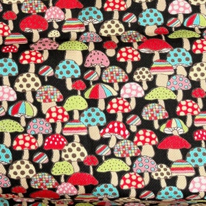 1164# Cute Natural Mini Black and Red Mushroom, Fungus in Plant Forest Prints Cotton Fabric/ Made in Japan/ M