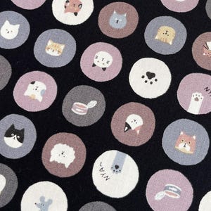 1472# Circle and Cute Cat, Cat Paw Pattern Cotton Fabric/ Dot Cat Fabric/ Cat Lover Fabric / 50cm x 110cm/ Made in Japan / M