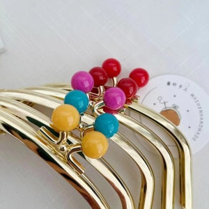 3008# 6.2cm*14cm Red, Pink, Yellow, Blue Bead Gold Color Kisslock Purse Frame/ Cute DIY Bag Frame/ Elegant Purse Frame/ Clutch Frame