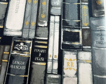 1491# Retro Style, Library, Books Shelves Large Pattern Cotton Fabric/ 45cm x 110cm/ Cozy Reading Home Library Vibe/ M