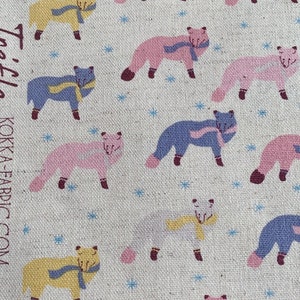 1014# Colourful Little Fox Pattern Cotton Linen Fabric/ DIY Sewing Fabric, Upholstery Fabric/ 50cm x 110cm/ Made in Japan by KOKKA Trefle/M