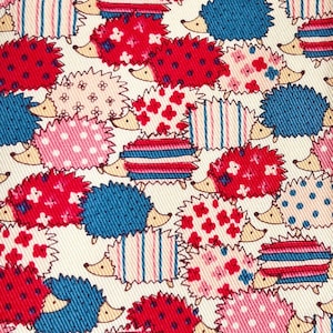 1449# Cute Hedgehog with Different Pattern Cotton Fabric/ Patchwork Quilting Sewing Material / 50cm x 110cm/ Made in Japan /M