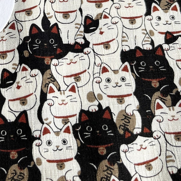 1157 # Chat porte-bonheur Asie chat argent Maneki Neko motif ratière japonaise imprime coton lin tissu/matériel de couture/M2