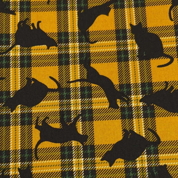 1277# KOKKA Cute Black Cat and Preppy Checks Plaid Pattern Cotton Fabric/ DIY Sewing Fabric, Home Decor Fabric/45cm x 110cm/ Made in Japan/M
