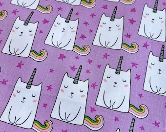 1354# schattige dromerige paarse Unicore kat met regenboogstaartpatroon katoen / kattenliefhebber / stof voor kinderen / 45 cm x 110 cm / riley blake-ontwerp/m