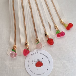 4000# Closed End Zipper Slider Size 3 with Cute Peach, Cherry, Strawberry Design Zipper Pull and Nylon Zipper Tape/ Cute Zipper/ Pink Zipper