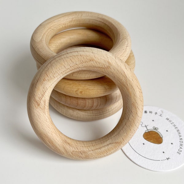 7006# Organic Wooden Baby Teething Ring for DIY / Natural Beech Wood Donut Ring for Handmade Sensory Toy