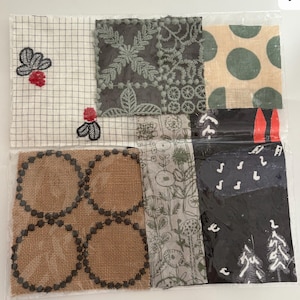 1197 # Mina Perhonen Mix & Match kleines Stoffpaket, Kreis, Blume, Vogel, abstraktes Muster, 7 Stück im Set, entworfen vom japanischen Designer !!