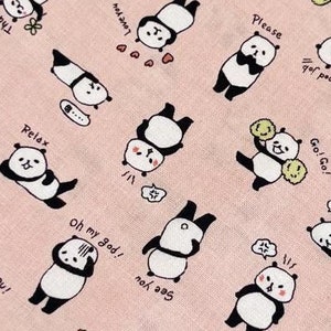 1255# KOKKA Niedlicher Panda, glücklich tanzender Panda, Pandaliebhaber Baumwolle Stoff/ DIY Nähen Stoff/ 50 cm x 110 cm/ Made in Japan/M