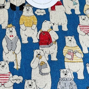 1183# Cute Polar Bears Eating Popcorn, Snacks Pattern Cotton Linen Fabric/ Patchwork Quilting Sewing Material/ M2