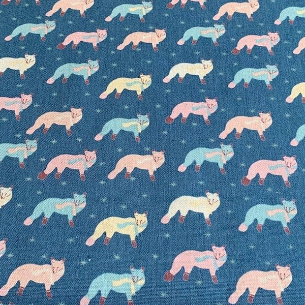 1014# KOKKA Trefle Colourful Little Fox Pattern Cotton Linen Fabric/ DIY Sewing Fabric, Upholstery Fabric / 50cm x 110cm/ Made in Japan/ M2