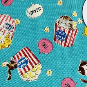 1144# Cute Kitten Cats and Popcorn Pattern Cotton Fabric / Fun Cat Fabric / Popcorn Cat Fabric / Made in Japan / Designed by KOKKA / A6 image 1