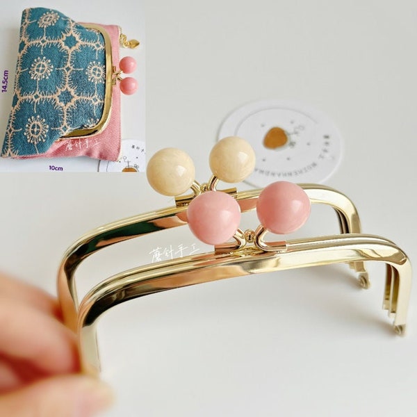 3150# 5cm*11.3cm Minimalist Cute Light Gold Kiss Lock Clasp Purse Frame with Candy Pink, Ivory Bead/ Glue-In Kisslock Bag Frame