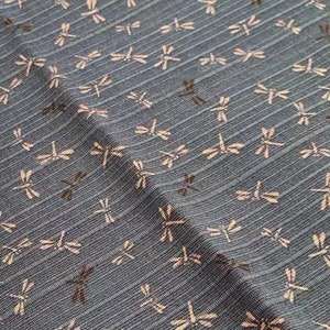 1421# Asian Style Cute Dragonfly Pattern Slub Cotton Fabric /Sewing Material for Curtain, Apron/ Made in Japan by Sevenberry/50cm x 110cm