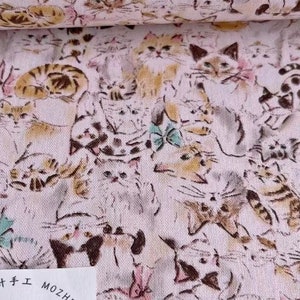 1053# KOKKA Sketch Style Beautiful Cat Kitten Pattern Cotton Linen Fabric/ Home Decor Upholstery Fabric/ 50cm x 110cm / Made in Japan /M