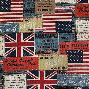 1032# Retro Blue, Grey, Colorful UK, US Flags and Banners Pattern Cotton Fabric/ 50cm x 110cm/ Made in Japan/ 3 Colors Available/ M