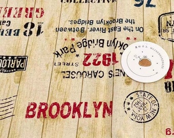 1138# Brooklyn New York, Letters and Numbers Bushwhack Cotton Linen Fabric/ Patchwork Quilting Sewing Material/ 50cm x 110cm/ M2