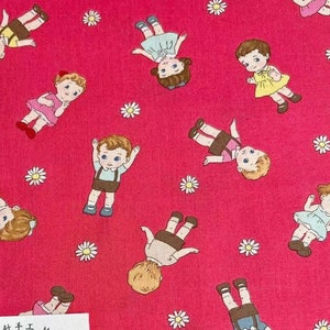 1051# Dear Little World: Margaret & Sophie Pattern Cotton Fabric / Cute Girl Doll Fabric / 50cm x 110cm / Made in Japan by Quilt Gate/M