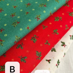 1063# LECIEN Minimalist Holiday Holiday Small Mistletoe Floral Pattern Cotton Fabric/ 45cm x 110cm/ Made in Japan/ Green/ Red/ White/ M