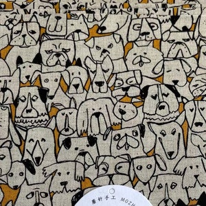 1071# May Studio Sketch Hunde Best Friends Muster Baumwolle Leinen Stoff/ Hundeliebhaber Stoff / 50 cm x 110 cm / Made in Japan /hishiei-shoji/ M