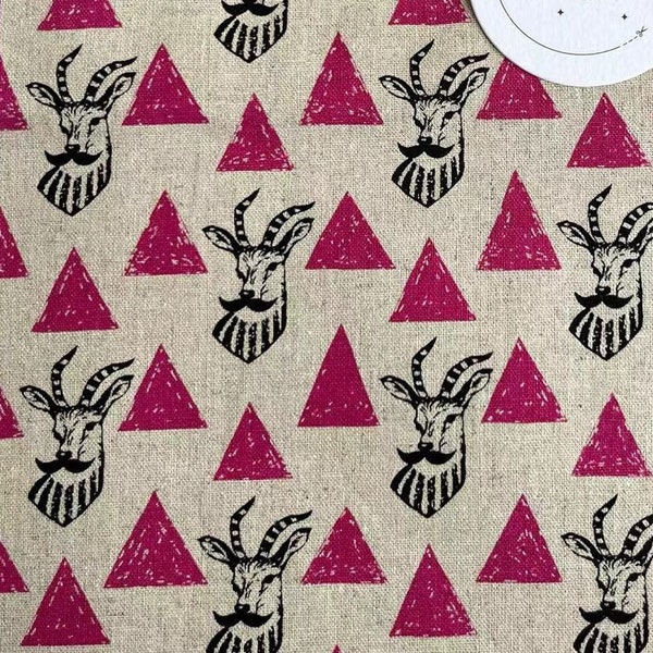 1106# Echino Minimalist Triangle and Bearded Deers Pattern Cotton Linen Fabric / 50cm x 110cm/ Made in Japan